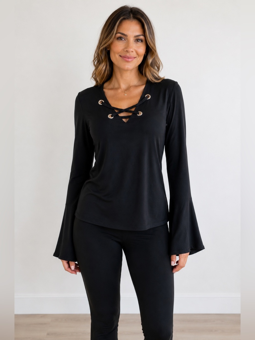 Michael Michael Kors Lace-Up Bell Sleeve Top Size Small